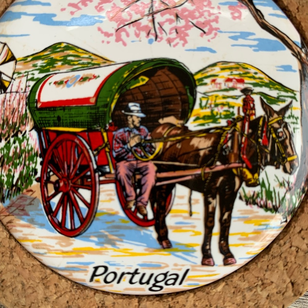 Vintage Portugal Ceramic Tile and Cork Coasters Set - Picture 7 of 8